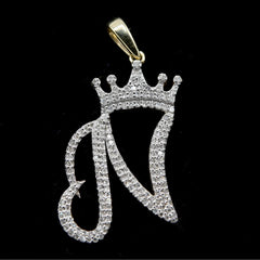 10k Yellow Gold Initial N Crown Pendant 0.20CT Pure Diamond 1.81g Alphabet Charm