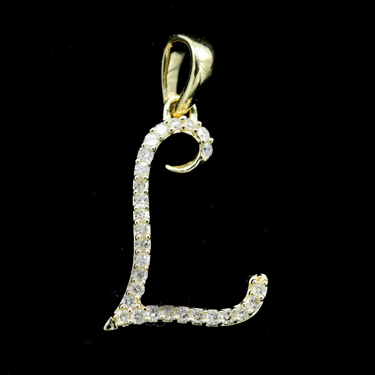 10k Yellow Gold Initial L Pendant 0.12 CTW Natural Diamond 0.77g Alphabet Charm