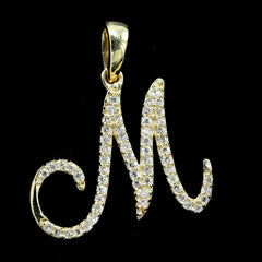 10k Yellow Gold Initial M Pendant 0.17 CTW Natural Diamond 1.4g Alphabet Charm