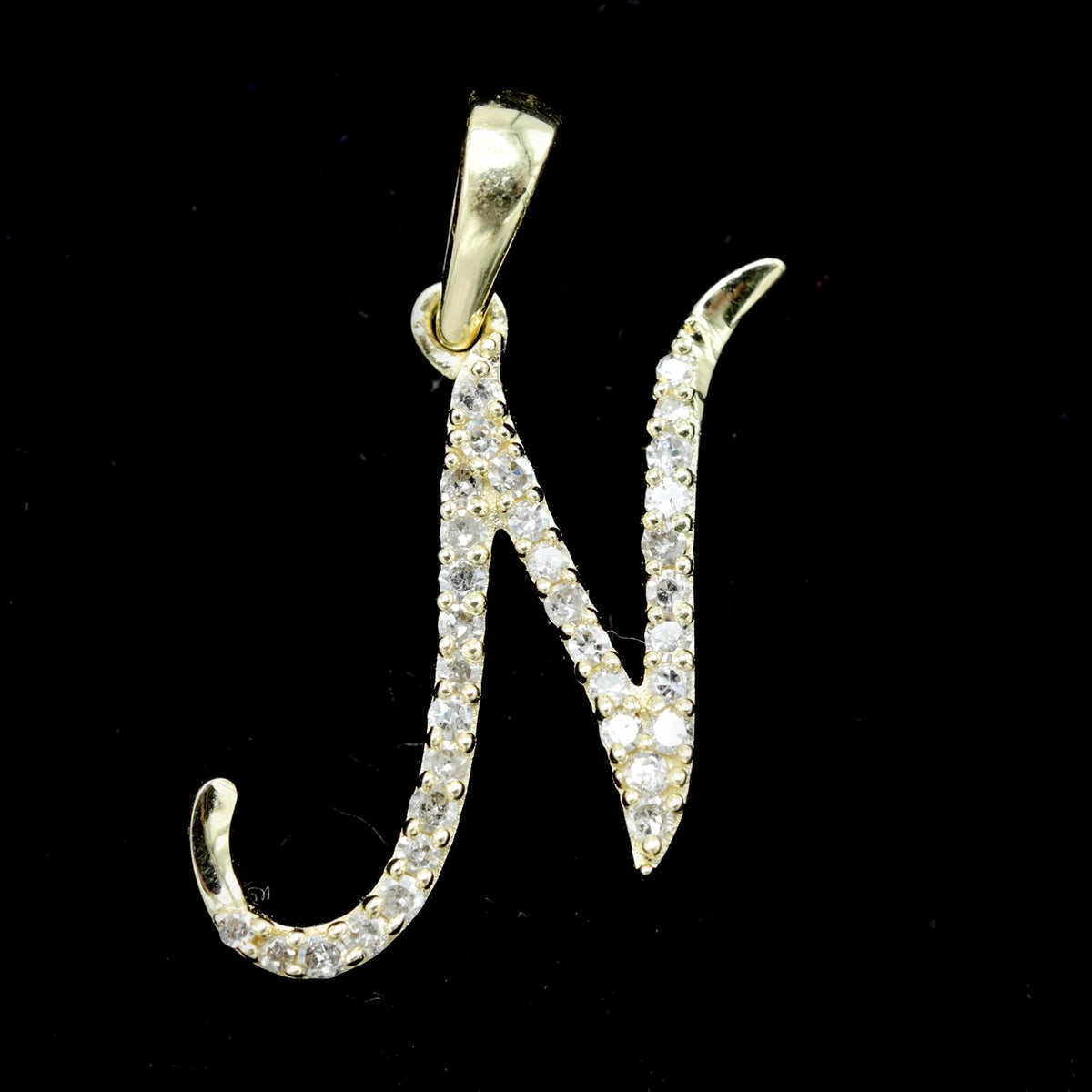 10k Yellow Gold Initial N Pendant 0.14 CTW Natural Diamond 0.92g Alphabet Charm