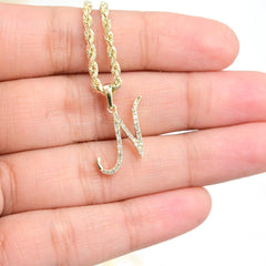 10k Yellow Gold Initial N Pendant 0.14 CTW Natural Diamond 0.92g Alphabet Charm