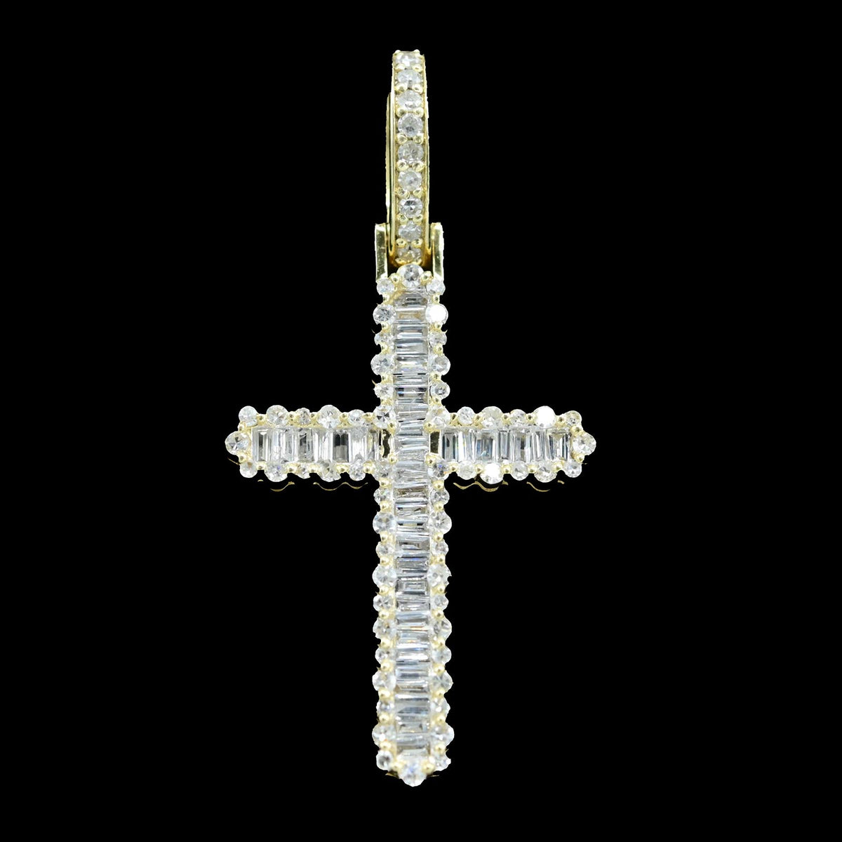 10k Yellow Gold 0.85CTW Round/Baguette Diamond Cross Pendant 2.7g Pure Charm