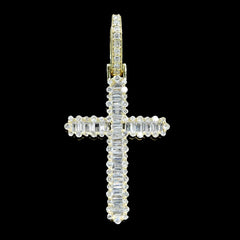 10k Yellow Gold 0.85CTW Round/Baguette Diamond Cross Pendant 2.7g Pure Charm
