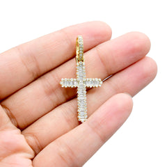 10k Yellow Gold 0.85CT Round/Baguette Diamond Cross Pendant 2.7g Mens Pure Charm