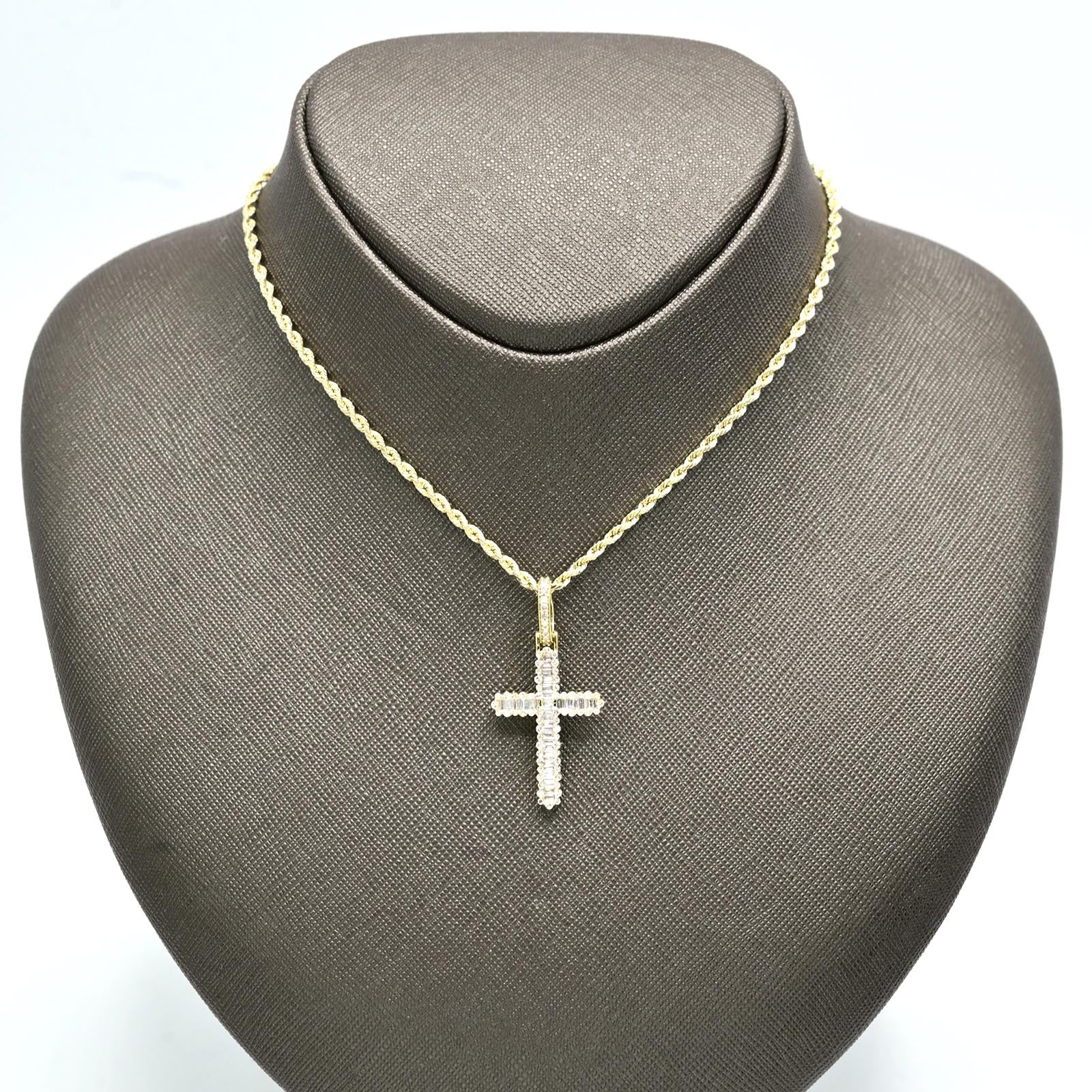 10k Yellow Gold 0.85CT Round/Baguette Diamond Cross Pendant 2.7g Mens Pure Charm