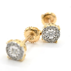 10k Yellow Gold 0.35CTW Natural Diamond Round Earring & Charm Set For Womens