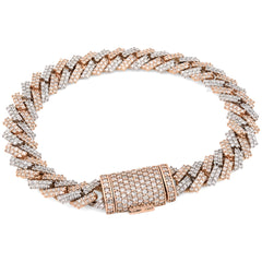 11MM 10k Rose/White Gold 44.6gms 8.78CTW Natural Diamond Snake Cuban Bracelet
