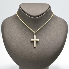 10k Yellow Gold 0.9CTW Natural 2 Layer Round Diamond Cross Pendant 3.6g Charm