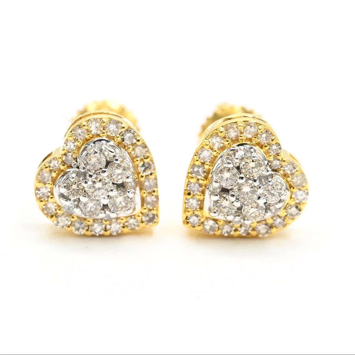 Womens 10k Yellow Gold Heart Earring 0.35 CTW Natural Diamonds 1.8g Stud - NEW