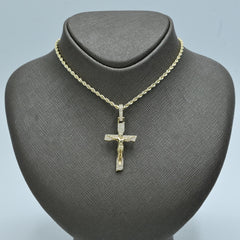 10k TwoTone Gold 0.75CT Round/Baguette Diamond Cross w/ Jesus Pendant 4.8g Charm