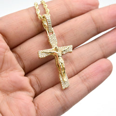 10k TwoTone Gold 0.75CT Round/Baguette Diamond Cross w/ Jesus Pendant 4.8g Charm
