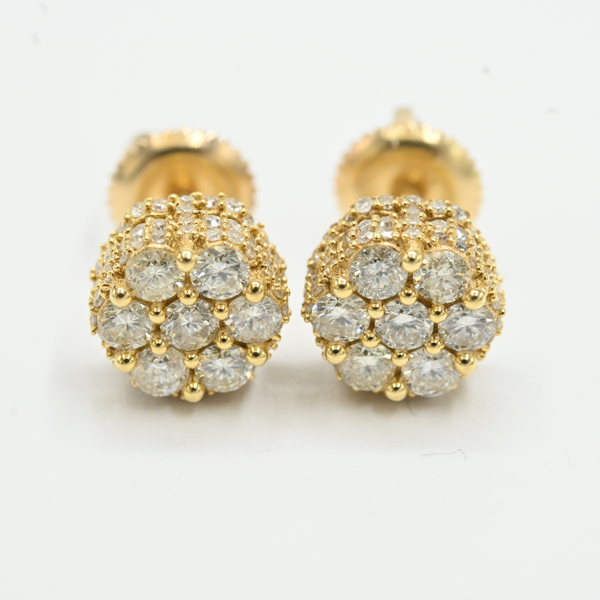 Classic 10k Yellow Gold Round Earring 0.95 CTW Natural Diamonds 2.4g Pure Stud