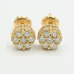 Classic 10k Yellow Gold Round Earring 0.95 CTW Natural Diamonds 2.4g Pure Stud