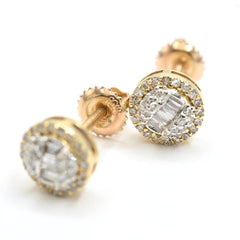 Womens 10k Yellow Gold Round Earring 0.27CTW Natural Baguette Diamonds 1.4g Stud