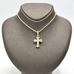 Pure 10k Yellow Gold 0.7CTW Round/Baguette Cross Diamond Pendant 3.1g Mens Charm