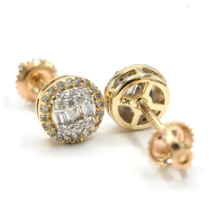 Womens 10k Yellow Gold Round Earring 0.27CTW Natural Baguette Diamonds 1.4g Stud