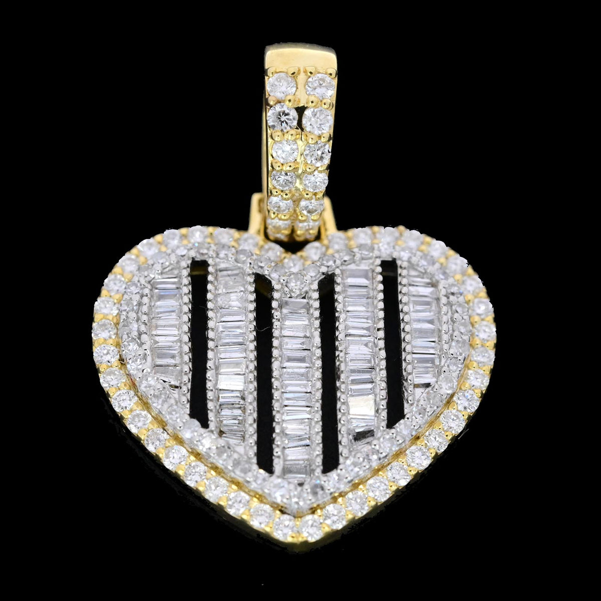 10k Gold Two Tone Heart Pendant 1.25CT Round/Baguette Natural Diamond 4.6g Charm