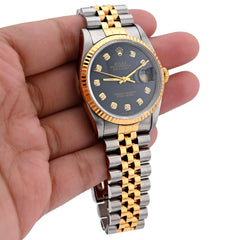 Rolex Datejust 36MM Blue Diamond Dial Fluted Bezel 2 Tone Jubilee Watch