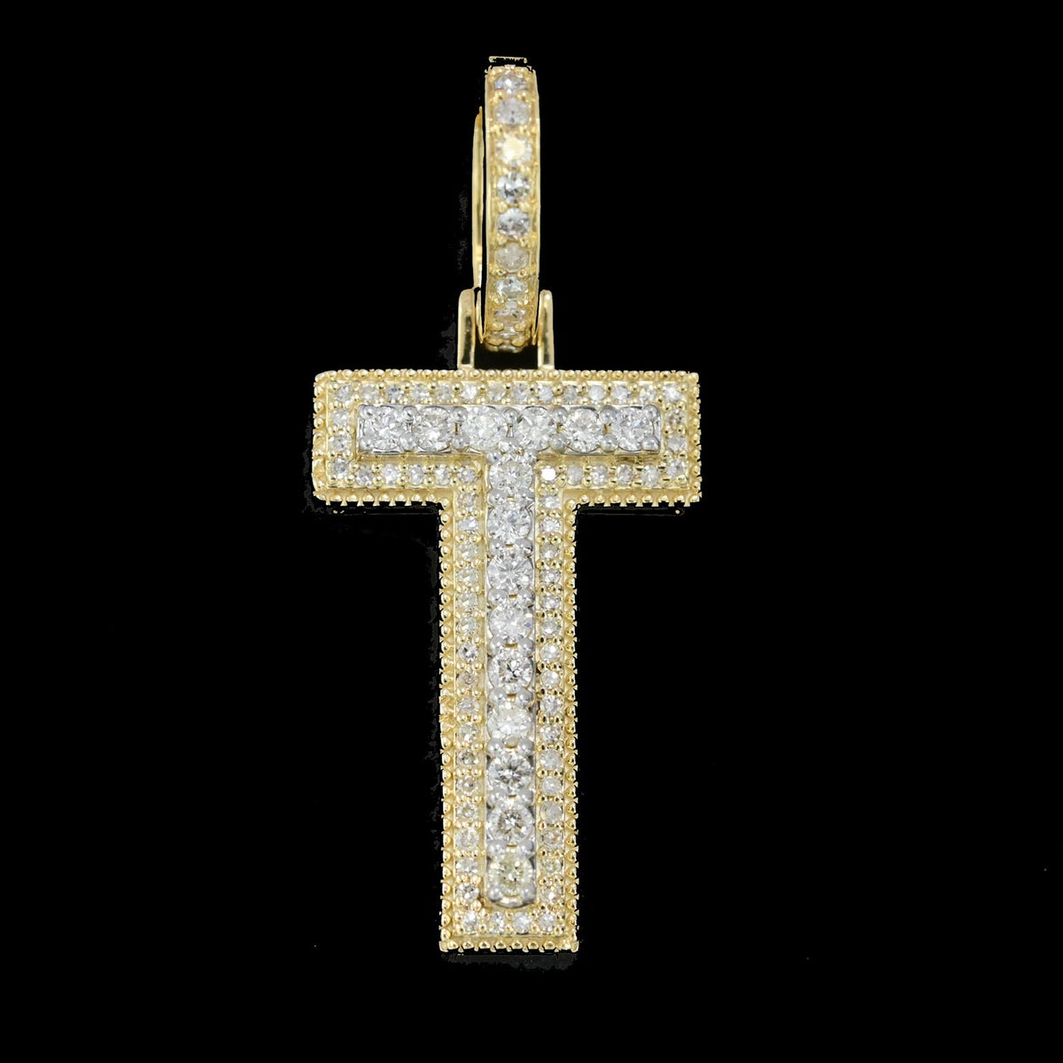 10k Yellow Gold 0.60CT Natural Diamond T Initial Alphabet Pendant 3D 2.43g Charm