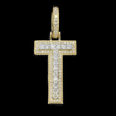 10k Yellow Gold 0.6CTW Natural Diamond Initial "T" Letter Pendant 2.4g Charm