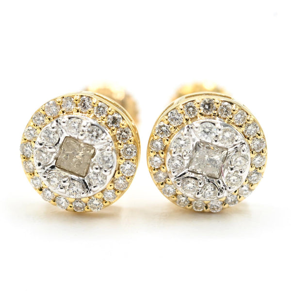 10k Yellow Gold Round (Double Layer) Earring 0.35 CTW Natural Diamonds 1.6g Stud