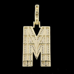 10k Yellow Gold 1.1CT Natural Diamond M Initial Letter 3D Pendant Alphabet Charm