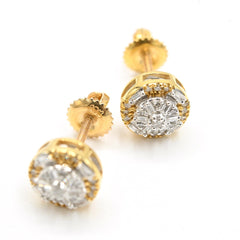 NEW 10k Yellow Gold Round Earring 0.20 CTW Natural Baguette Diamonds 1.6g Stud