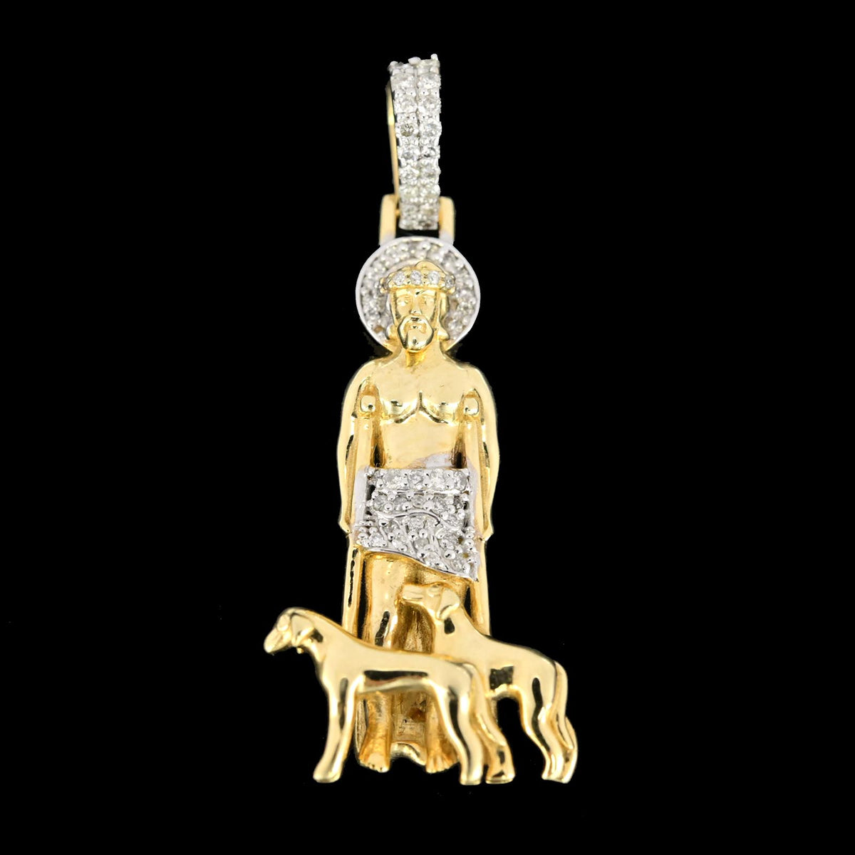 10k Yellow Gold 0.18CT Natural Diamond Jesus w/ 2 Small Goats Pendant 4.6g Charm