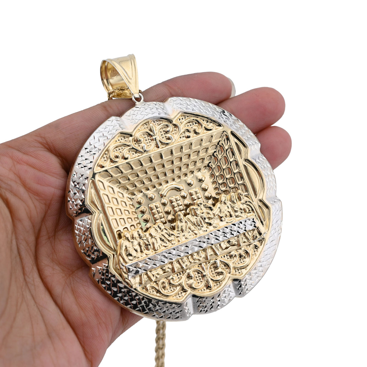 1/10th 10k Gold Bonded 925 Big Last Supper Pendant 20gms Mens Two Tone Charm