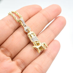 10k Yellow Gold 0.18 CTW Diamond Jesus w/ Two Goats Pendant 4.6g Religious Charm