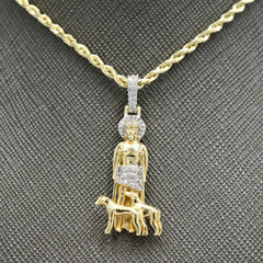 10k Yellow Gold 0.18CT Natural Diamond Jesus w/ 2 Small Goats Pendant 4.6g Charm