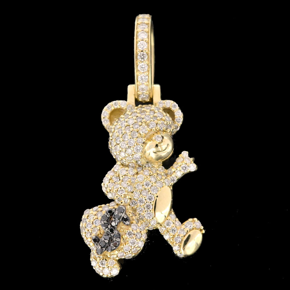 10k Yellow Gold 0.8CT Natural Diamond Teddy Bear w/ Money Bag Pendant 4.3g Charm