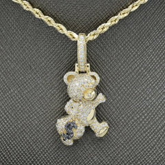 10k Yellow Gold 0.8CTW Diamond Teddy Bear w/ Dollar Money Bag Pendant 4.3g Charm