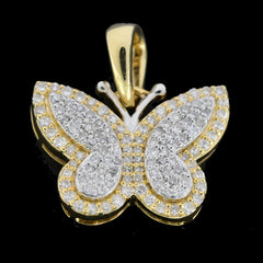 Pure 10k Yellow & White Gold 0.35CT Natural Diamond Butterfly Pendant 2.2g Charm