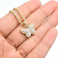 Pure 10k Yellow & White Gold 0.35CT Natural Diamond Butterfly Pendant 2.2g Charm