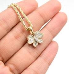 10k Yellow Gold 0.25CT Baguette Diamond Butterfly w/ Heart Wing Pendant 2g Charm