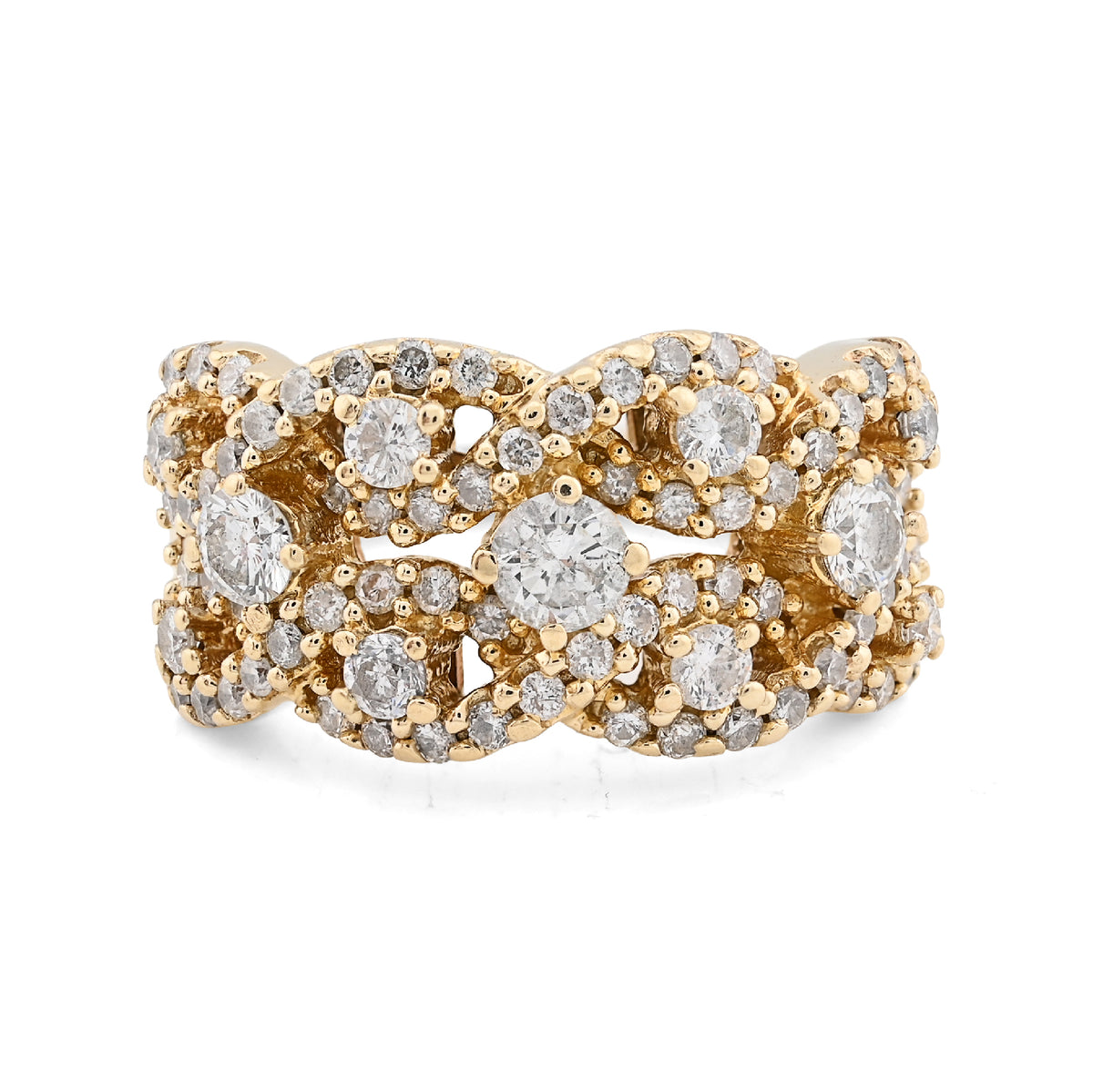 For Mens 14k Yellow Gold 5.5CTW Natural Diamond Double Twisted Ring 10gms Band