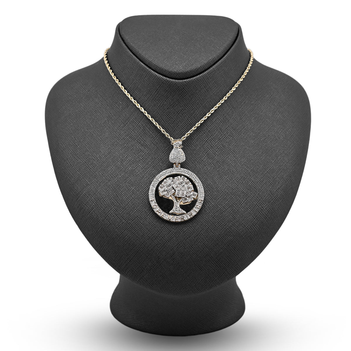 10k Yellow Gold 3.5CTW Round/Baguette Diamond "Forever Rich" Tree Pendant 15.4gm
