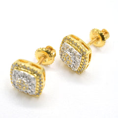 Womens Pure 10k Yellow Gold Square Earring 0.36 CTW Natural Diamonds 1.8g Stud