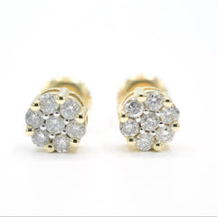 Womens Pure 10k Yellow Gold Flower Earring 0.50 CTW Natural Diamonds 1.6g Stud