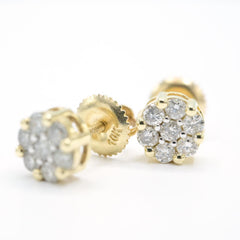 Womens Pure 10k Yellow Gold Flower Earring 0.50 CTW Natural Diamonds 1.6g Stud