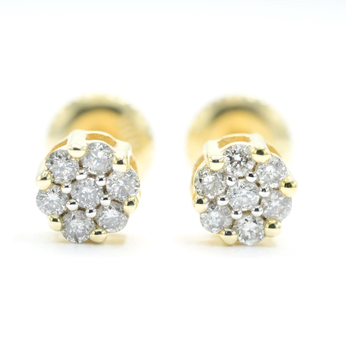 Womens Pure 10k Yellow Gold Flower Earring 0.25 CTW Natural Diamonds 1.2g Stud