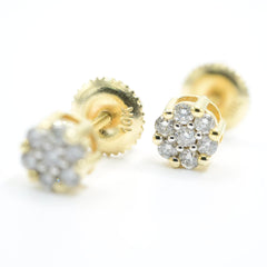 Womens Pure 10k Yellow Gold Flower Earring 0.25 CTW Natural Diamonds 1.2g Stud