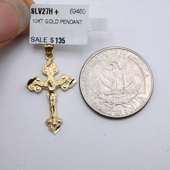 10k Yellow Gold Diamond-Cut Unisex Cross Crucifix Pendant Religious 0.8g Charm