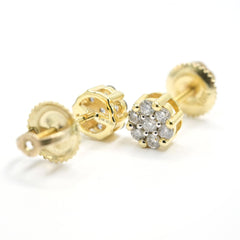 Womens Pure 10k Yellow Gold Flower Earring 0.25 CTW Natural Diamonds 1.2g Stud