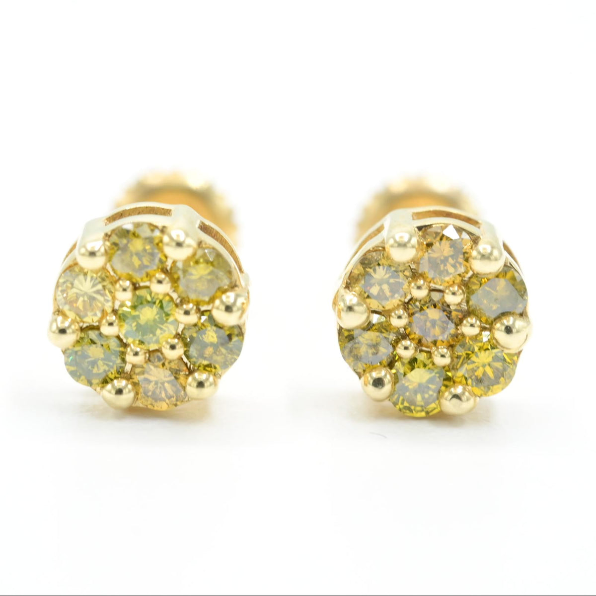 10k Yellow Gold Round 4 Border Prongs Earring 0.95CTW Natural Diamonds 1.6g Stud