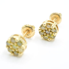 10k Yellow Gold Round 4 Border Prongs Earring 0.95CTW Natural Diamonds 1.6g Stud