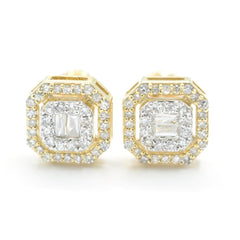 Womens Pure 10k Yellow Gold Octagon Earring 0.33 CTW Natural Diamonds 1.6g Stud
