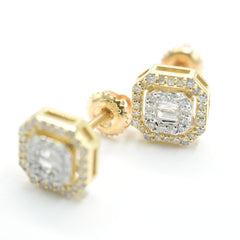 Womens Pure 10k Yellow Gold Octagon Earring 0.33 CTW Natural Diamonds 1.6g Stud