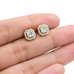 Womens Pure 10k Yellow Gold Octagon Earring 0.33 CTW Natural Diamonds 1.6g Stud